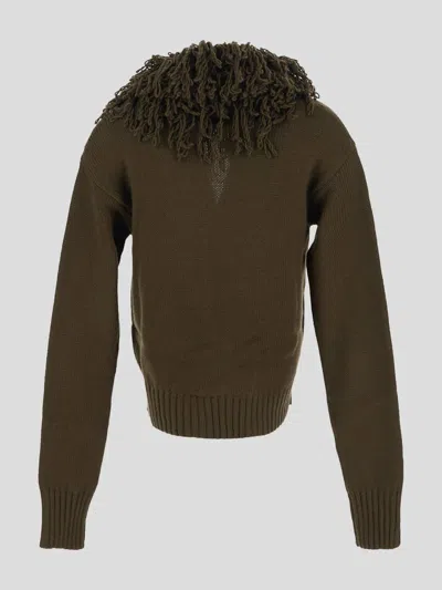 Blumarine Fringed Wool Cardigan In Darkolive
