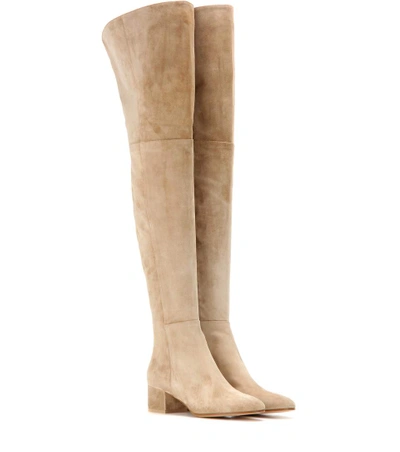 Gianvito Rossi Rolling Mid Suede Over-the-knee Boots In Beige