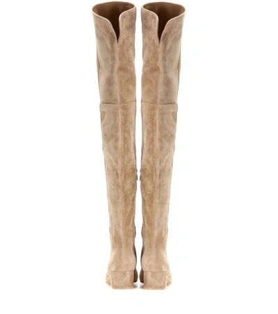 Shop Gianvito Rossi Rolling Mid Suede Over-the-knee Boots In Beige
