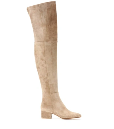 Shop Gianvito Rossi Rolling Mid Suede Over-the-knee Boots In Beige