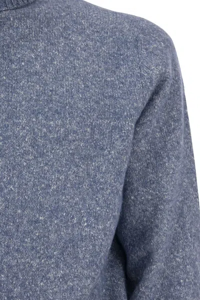 Shop Brunello Cucinelli Turtleneck Sweater In Alpaca, Cotton And Wool In Blue