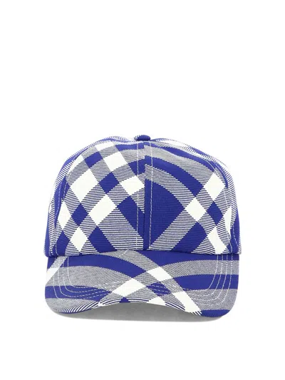 Shop Burberry Check Baseball Cap In Blue