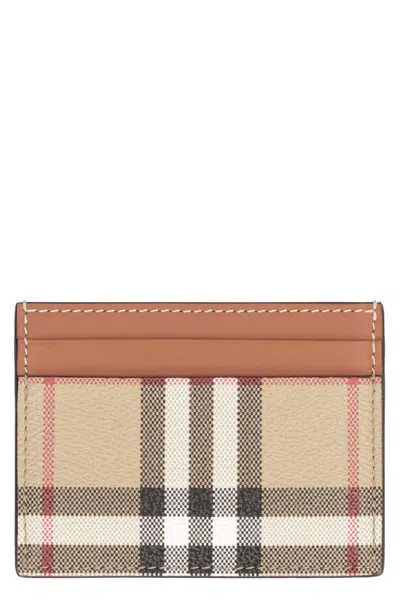 Shop Burberry Checked Motif Card Holder In Archive Beige