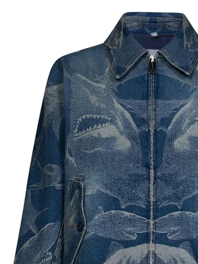 Shop Burberry Light And Dark Blue Cotton Blend Denim Jacket In Muted Navy