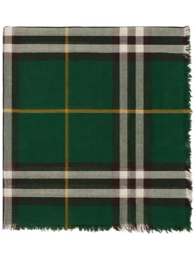 Shop Burberry Wool Checked Scarf In Green