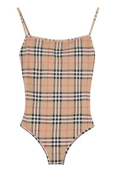 Shop Burberry Vintage Check Motif One-piece Swimsuit In Beige