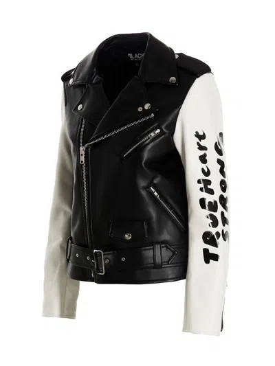 Shop Comme Des Garcons Black Comme Des Garçons Black 'true Heart Strong Mind' Biker Jacket In White/black