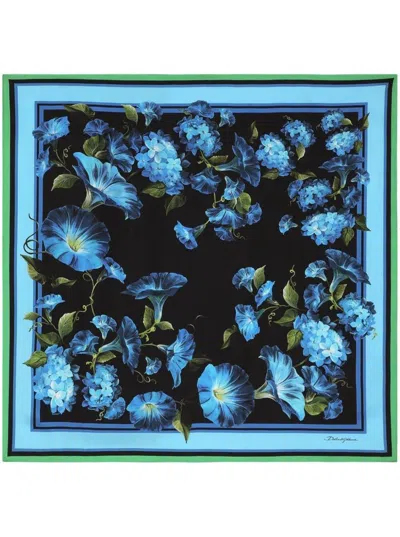Shop Dolce & Gabbana Light Blue Foulard With 'fiore Notturno' Print In Silk Woman In Multicolor