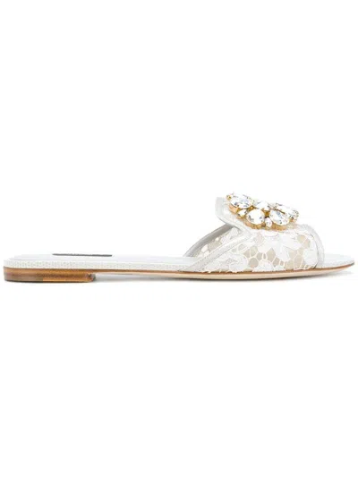 Shop Dolce & Gabbana Crystal Lace Flat Sandals In Light Grey