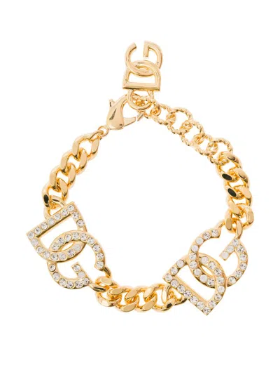 Shop Dolce & Gabbana Gold-colored Bracelet With Dg Logo Detail In Brass Woman In Grey