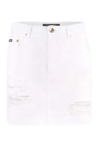 Dolce & Gabbana Distressed-finish Denim Miniskirt In White