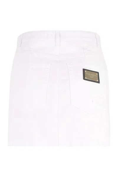 Dolce & Gabbana Distressed-finish Denim Miniskirt In White
