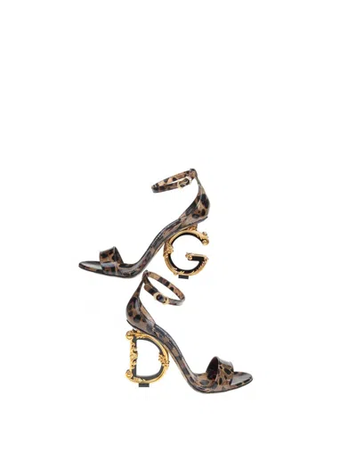 Shop Dolce & Gabbana Animal-print Sandals With Logo Heel In Leo