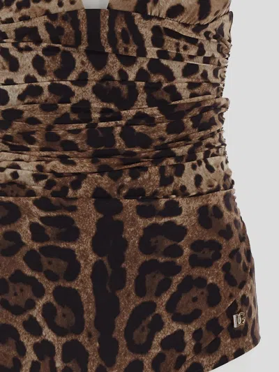 Shop Dolce & Gabbana Leopard Print One-piece Swimsuit In Animalier