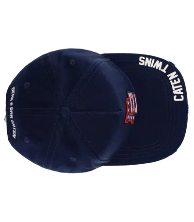 Shop Dsquared2 Navy Cotton American Baseball Cap In Blue