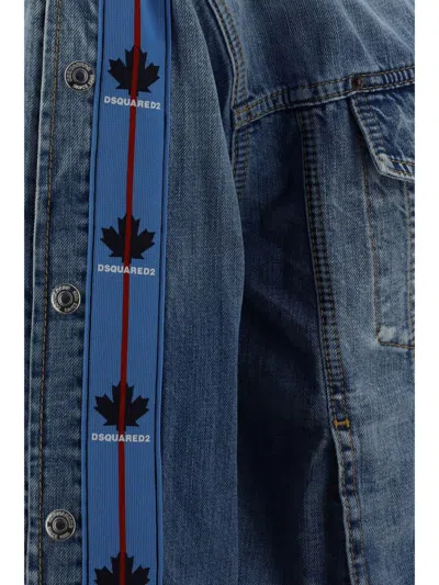 Dsquared2 Blue Jacket With Distressed Effect And Logoed Metal Buttons In Denim Man In 470
