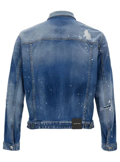 Shop Dsquared2 'dan' Light Blue Jacket With Rips And Paint Stains In Stretch Denim Man In 470