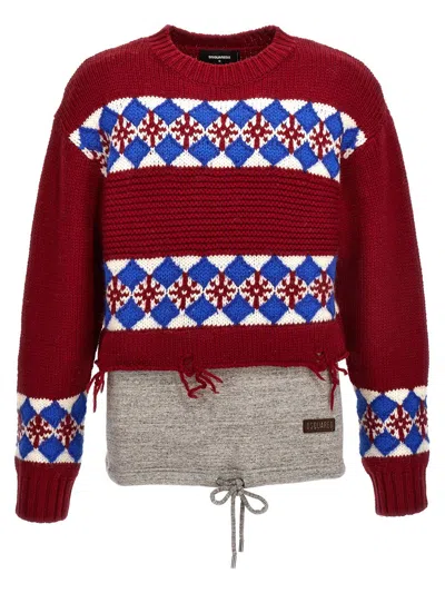Shop Dsquared2 Multicolour Wool Jacquard Sweater In Red
