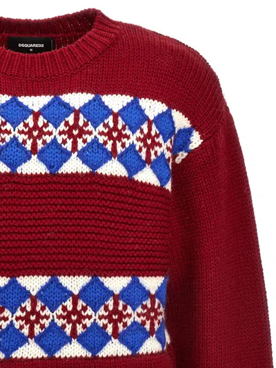 Shop Dsquared2 Multicolour Wool Jacquard Sweater In Red