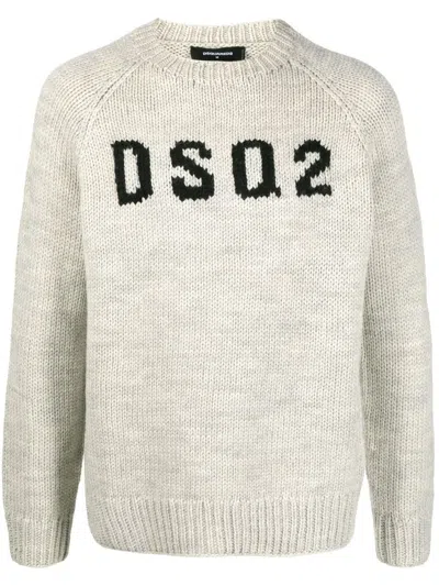 Shop Dsquared2 Intarsia-knit Logo Wool Jumper In Grey
