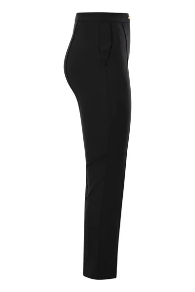 Shop Elisabetta Franchi Straight Trousers In Bi-elastic Technical Fabric With Clamping In Black