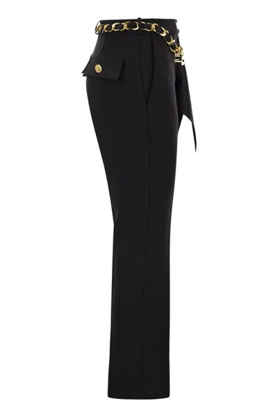 Shop Elisabetta Franchi Black Flare Trousers With Foulard Belt