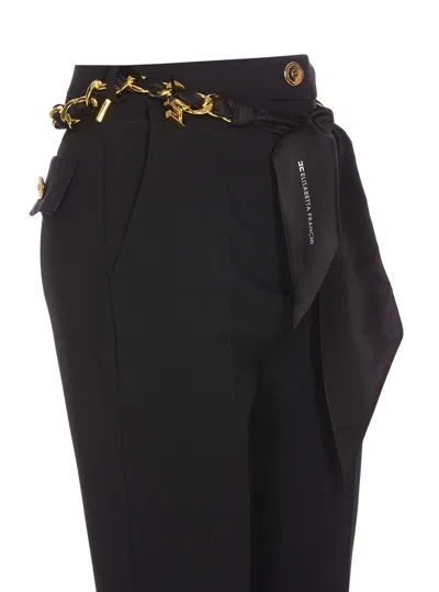 Shop Elisabetta Franchi Black Flare Trousers With Foulard Belt