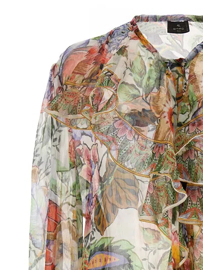 Etro Ruffled Floral-print Silk-crepon Blouse In Multicolour