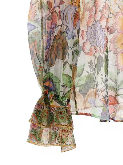 Etro Ruffled Floral-print Silk-crepon Blouse In Multicolour