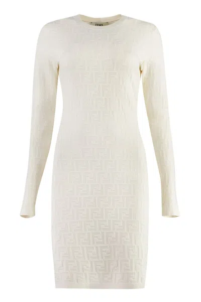 Shop Fendi Jacquard Knit Mini-dress In White