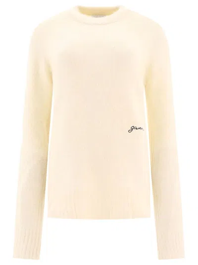 Shop Ganni Ivory Brushed Alpaca Sweater In Cream