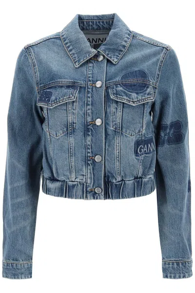 Shop Ganni Blue Organic Cotton Bomber Jacket