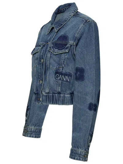 Shop Ganni Blue Organic Cotton Bomber Jacket