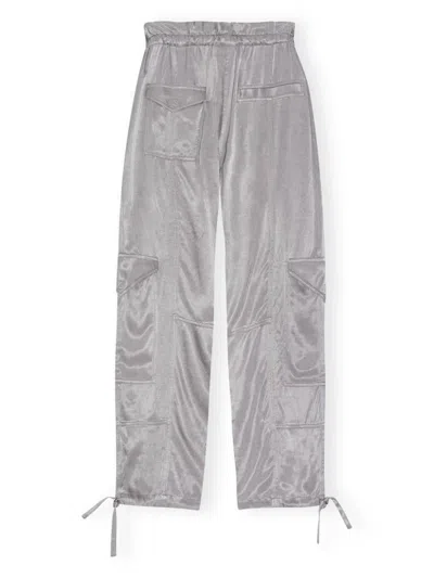 Shop Ganni Trousers In Frost Gray