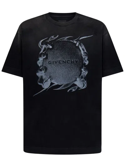 Shop Givenchy Printed Cotton T-shirt In Black