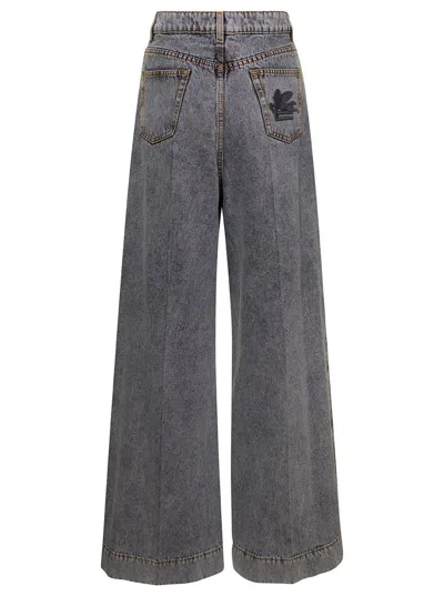 Shop Etro Grey Bootcut Jeans With Pagasus Patch In Cotton Denim Woman