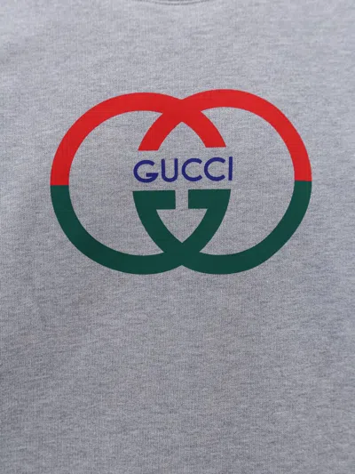 Shop Gucci Logo Cotton Crewneck Sweatshirt In Grey