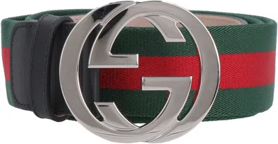Shop Gucci Web Belt With Double G Buckle In Multicolor