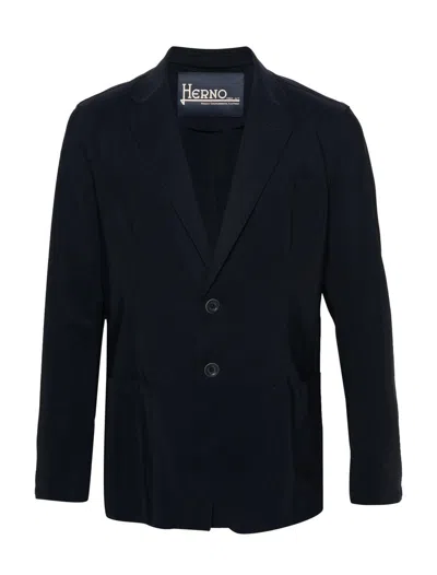 Shop Herno Single-breasted Blazer Jacket In Blue