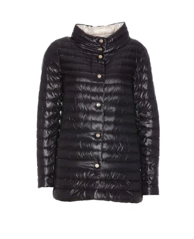 Herno Black Down Jacket With Snap Buttoned High Neck