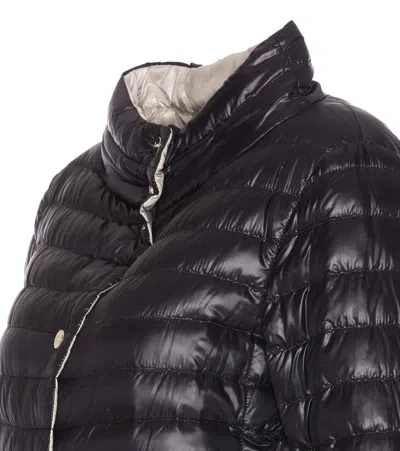 Herno Black Down Jacket With Snap Buttoned High Neck