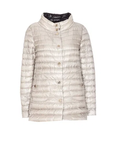 Herno Black Down Jacket With Snap Buttoned High Neck
