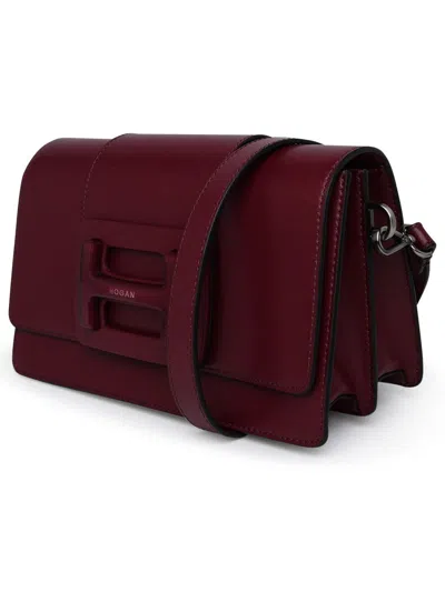 Shop Hogan Burgundy Leather H-bag In Bordeaux