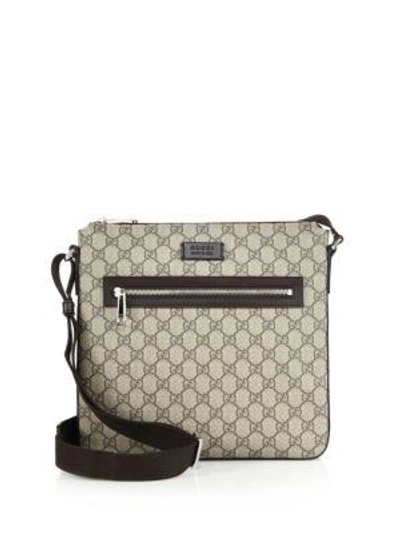 Shop Gucci Gg Supreme Canvas Flat Messenger Bag In Brown-multi