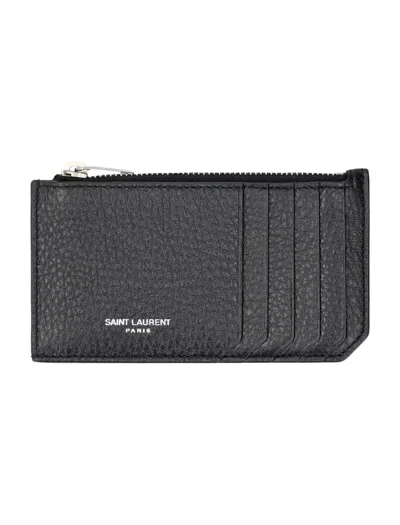 Shop Saint Laurent Zip Card Case In Black