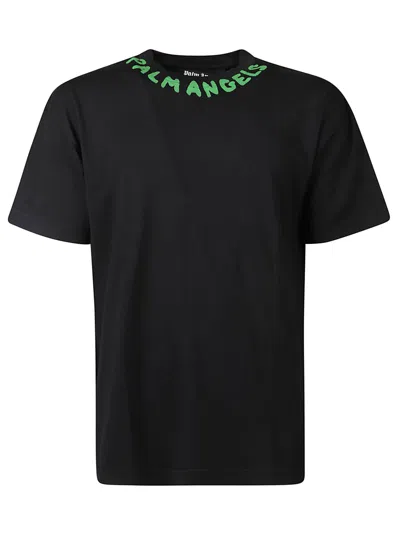 Shop Palm Angels Seasonal Logo T-shirt In Black/green Fluo
