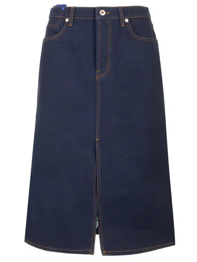 Shop Burberry Denim Midi Skirt In Blue
