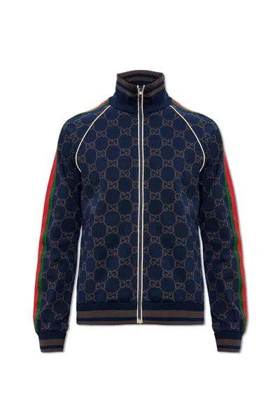 Shop Gucci Monogrammed Sweatshirt In Blue Grey