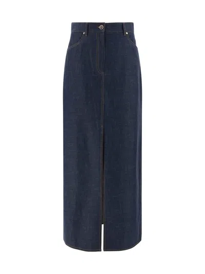 Shop Brunello Cucinelli Denim Long Skirt