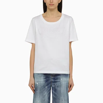 Shop Dsquared2 White Cotton Crew-neck T-shirt With Logo  In Default Title